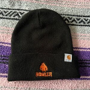 Carhartt Black Knit Hat with Orange howler Logo